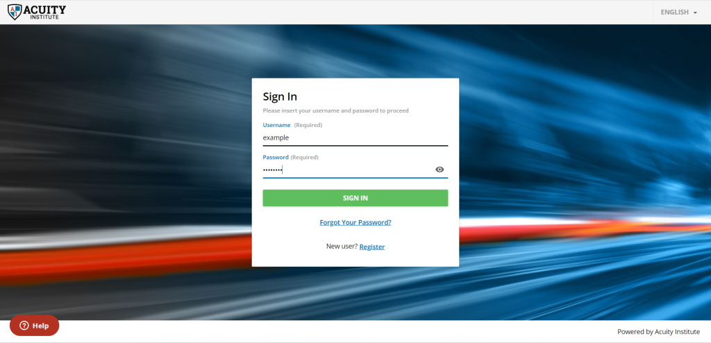 Example of log-in screen.